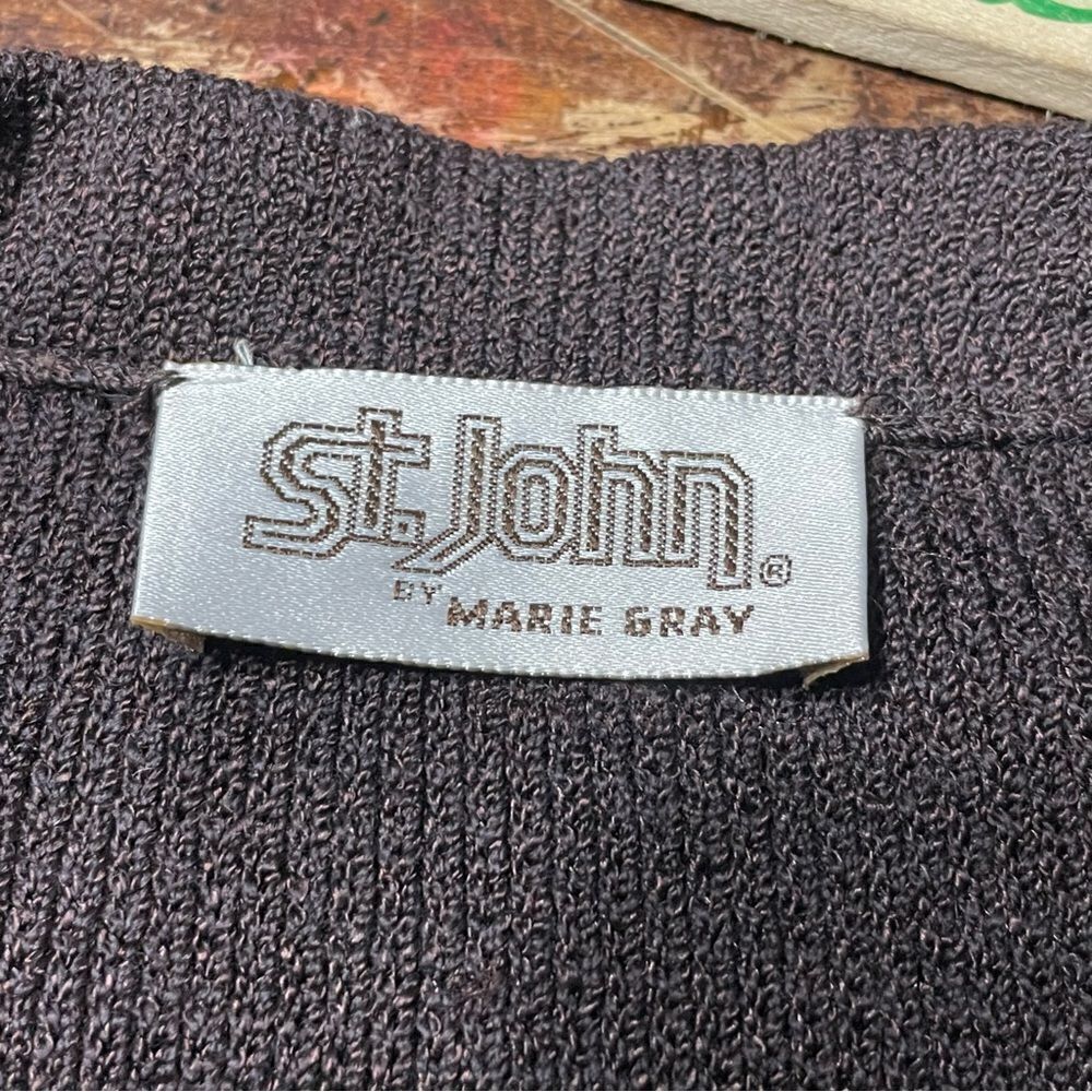 ST.‎ JOHN Vintage 70s 80s Brown Knit Jacket W/ Purple Trim Blazer 4 - Picture 5 of 8